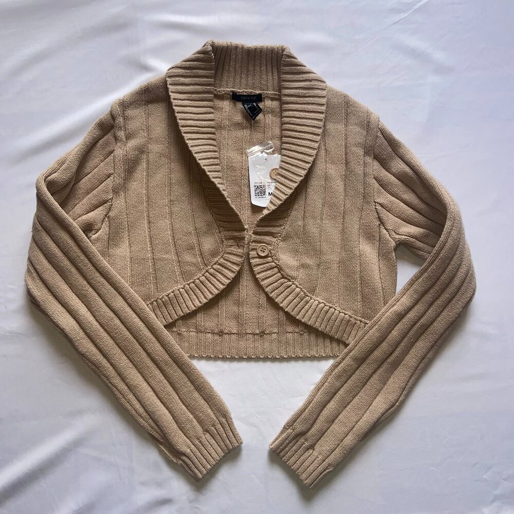 NWT Vintage Y2K Cardigan Sweater M Tan Beige Cropped Bolero Shrug Knit